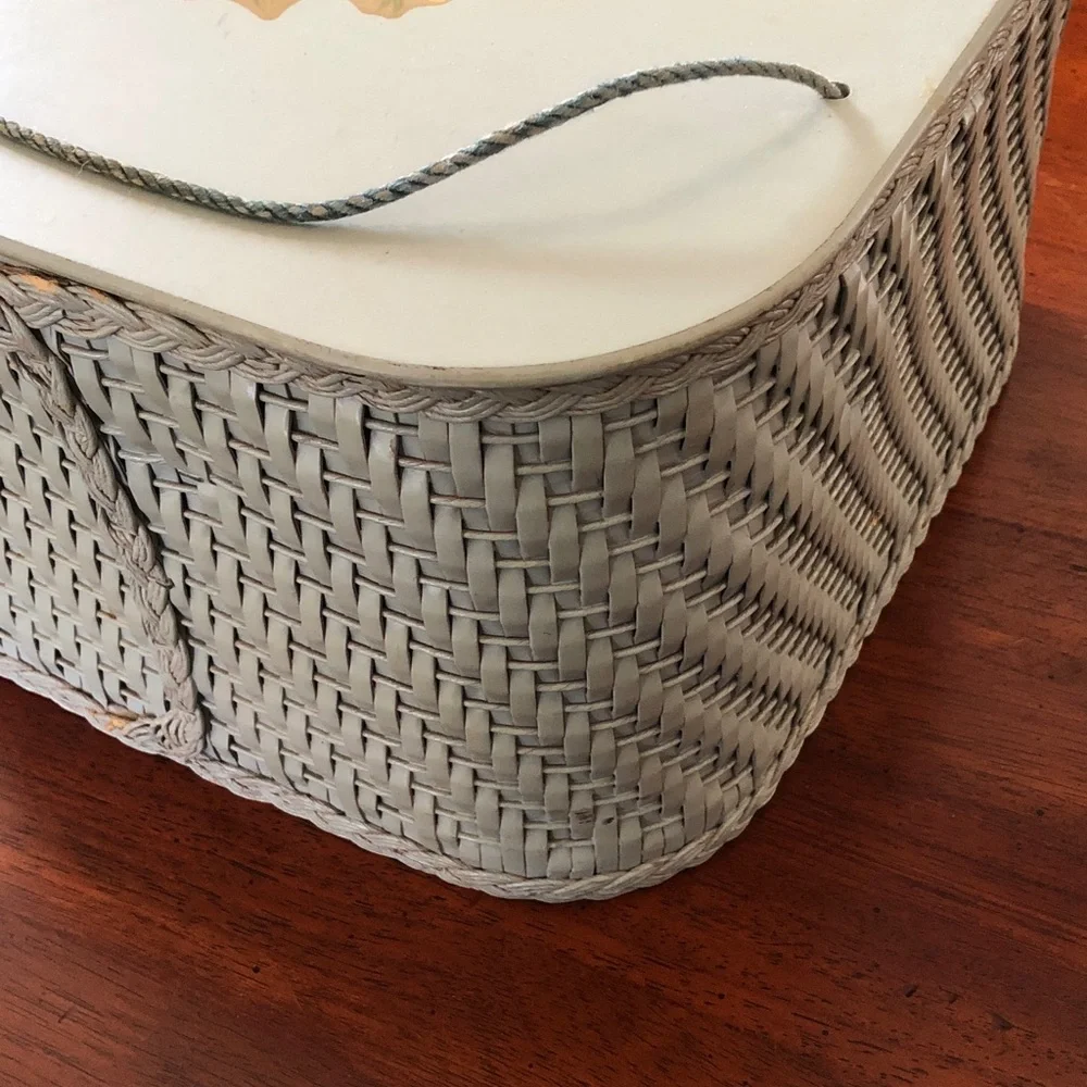 Vintage Wicker Sewing Basket with Wooden Lid